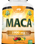 NaturaLife Labs Organic Maca Root Black Red Yellow 1900 MG per Serving - 150 Vegan Capsules