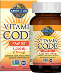 Garden Of Life Vitamin D, Vitamin Code Raw D3, Vitamin D 5,000 Iu, Raw Whole Food Vitamin D Supplements With Chlorella, Fruit, Veggies & Probiotics For Bone & Immune Health. 60 Vegetarian Capsules