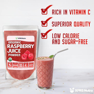 Xprs Nutra Organic Raspberry Juice Powder - Raspberry Powder Supplement - Raspberry Juice Powder Organic Fruit - Immune System Support with Vitamin C - Vegan Smoothie and Drink Supplement - (8 oz)