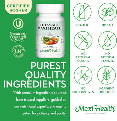Maxi Health Chewable - Multivitamin for Men and Women - Enhanced Absorption and Bioavailability - Daily Mens Multivitamins and Womens Multi Vitamin & Mineral Supplement for Adults (90 Count (Pack of 1))