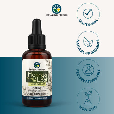 Amazing Herbs Moringa Leaf Extract - Premium Moringa Oleifera, Gluten-Free, Improves Mood, Supports Sleep, & Promotes Joint Health - 1 Fl Oz
