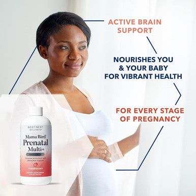 Best Nest Wellness Mama Bird Liquid Prenatal Vitamin for Women Organic Fruit Blend Vegan Methylfolate Liquid Vitamins for Women Pre Natal + Postnatal Multivitamin Breastfeeding Strawberry 16 oz