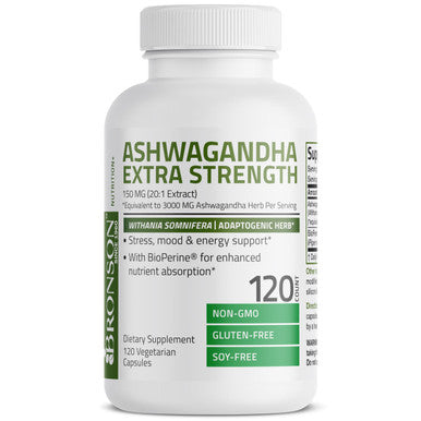 Bronson Ashwagandha Extra Strength Stress & Mood Support With Bioperine - Non Gmo Formula, 120 Vegetarian Capsules