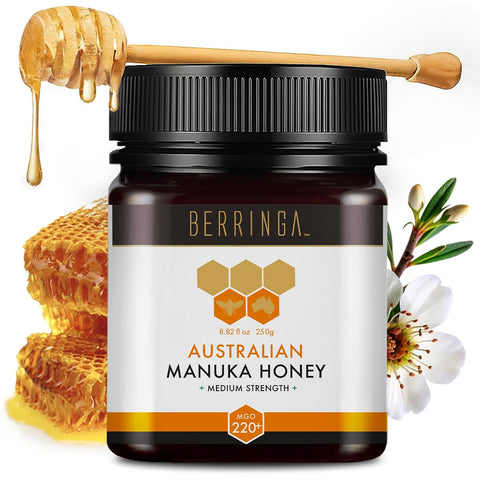 Berringa Manuka Honey Organic MGO 550+ High Strength, Supports General Wellbeing & Digestive Balance - 100% Raw, Pure & Unfiltered, Sustainably Sourced from Australia - (8.82 oz)