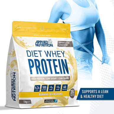 Applied Nutrition Diet Whey Protein Powder High Protein Low Carb Low Sugar Weight Loss with CLA L Carnitine Green Tea High PhD Supplement 1kg - 40 Servings (Banana Milkshake)