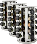 Kamenstein 20 Jar Revolving Countertop Spice Rack with Spices Included, FREE Spice Refills for 5 Years, Polished Stainless Steel with Black Caps, 30020