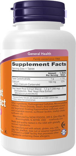 NOW Foods Red Yeast Rice Extract 1200mg 60 Tablets