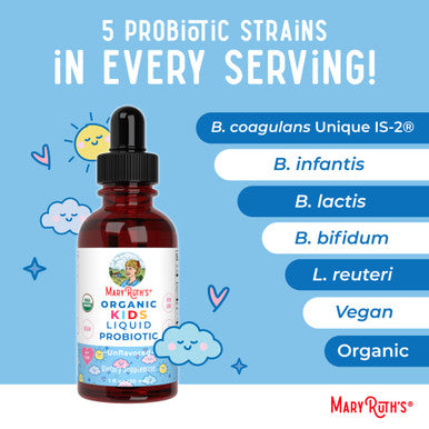 MaryRuth Organics Kids Probiotic Liquid Drops | USDA Organic Probiotics for Digestive Health | Ages 4+ Gut Health & Immune Support Supplement | Overall Health | Vegan | Non-GMO | 1 Fl Oz