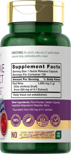 Carlyle Red Wine Extract Capsules | 1000mg | 120 Count | Non-GMO and Gluten Supplement