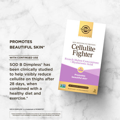 Solgar Cellulite Fighter Age-Defying Nutrition For Women Promote Beautiful Skin With French Melon Concentrate + Hyaluronic Acid And Vitamin C Once Daily Vegan Dairy Soy Gluten Free 30 Servings