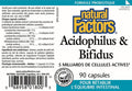Natural Factors Acidophilus Bifidus Promotes WellBeing Digestive Health 90 Capsules