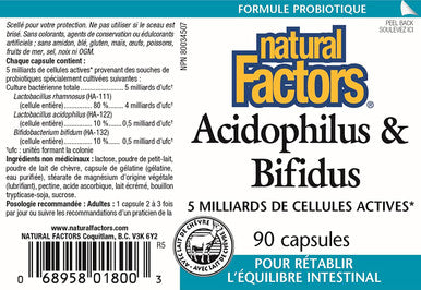 Natural Factors Acidophilus Bifidus Promotes WellBeing Digestive Health 90 Capsules