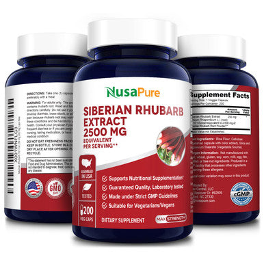 Siberian Rhubarb 10:1 Extract 2500mg - 200 Veggie Capsules (Vegetarian, Non-GMO & Gluten-Free)
