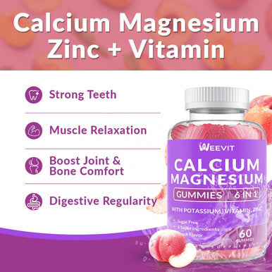 Sugar Calcium Gummies 600Mg W/Vitamin D3 K2, Potassium, Calcium Magnesium Zinc Gummies For Bone, Muscle & Immune, Algae Calcium Magnesium 2:1 Ratio Calcium Supplement For Women & Men - Vegan