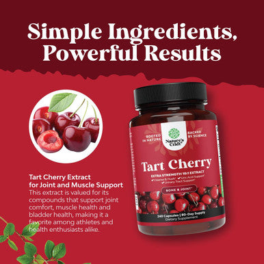 Natures Craft Extra Strength Tart Cherry Capsules - Tart Cherry Extract Capsules 7500mg Non-GMO Tart Cherry Fruit Equivalent per Serving - Advanced Uric Acid Cleanse and Joint Support Supplement - 240 Capsules