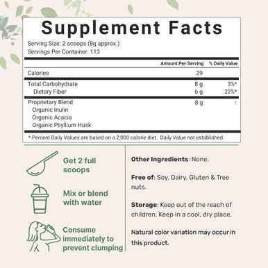 Micro Ingredients Organic Soluble Prebiotics Fiber Supplement (Inulin Acacia Psyllium Husk) 2 Pounds 3 in 1 Fiber Formula Daily Fiber Unflavored for Digestive Health Hunger Control Vegan
