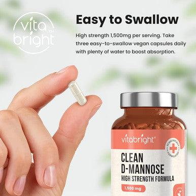 Vitabright D Mannose Capsules (not Tablets) 180 Capsules 1500mg per Serving You Can Open Caps & Mix VitaBright D-Mannose Powder in Drinks for Urine Infection & UTIs Dmannose for Urinary Infections Made in UK