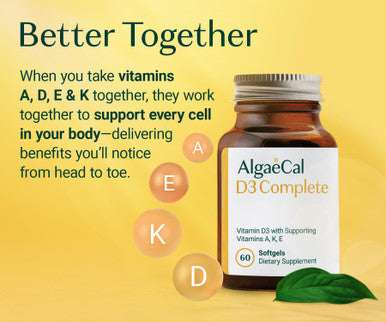 ALGAECAL 4-in-1 Vitamin D3 K2 Complete - ADK Vitamin Supplement Enhanced Immune Support & Bone Health with D3 K2 A & E - Whole Body Wellness & Bone Strength 60 Easy-Swallow Softgels Made in USA