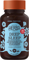 Herbs Etc. Deep Sleep Softgels Holistic Bedtime Supplement for Calming Sleep Aid Chamomile Lemon Balm Extract & Passionflower