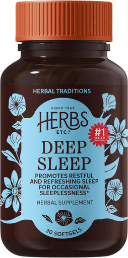 Herbs Etc. Deep Sleep Softgels Holistic Bedtime Supplement for Calming Sleep Aid Chamomile Lemon Balm Extract & Passionflower