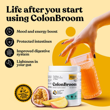Colonbroom Psyllium Husk Powder Sugar Craving Suppressant - Chromium Picolinate 200Mcg, 2 Items - Colon Cleanser Fiber Supplement (60 Servings) + Sugar Craving Suppressant (60 Servings)
