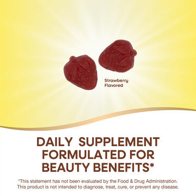 Nature's Way Alive Hair Skin and Nails Gummies with Biotin and Collagen Beauty Support 60 Strawberry Flavored Gummies