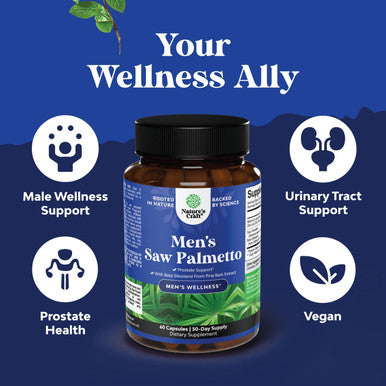 Natures Craft Saw Palmetto for Men with Beta Sitosterol - Saw Palmetto Extract Prostate Support Supplement for Men's Health & Better Bladder Control plus Restoring Hair Supplement for Hair Health for Men - 2 pack
