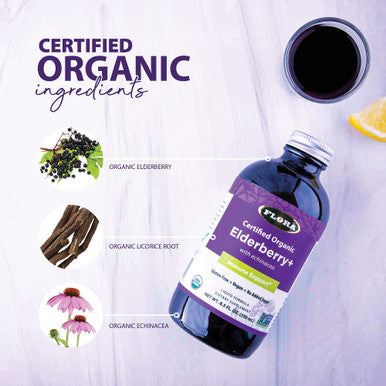 Flora SambuGuard Elderberry Immune Booster Echinacea No Added Sugar Gluten Free Liquid Daily Supplement Strengthen Immunity Detox Body Boost Energy 8.5oz. Powder