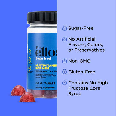 Oh My Vit For Ellos Men S Multivitamin Gummy With Vitamins C, E, And Zinc, Sugar Berry Flavor, 60 Count