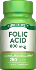 Nature'S Truth Folic Acid 800 Mcg 250 Tablets Vegan, Non-Gmo & Gluten Supplement
