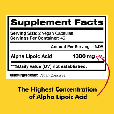 Alpha Lipoic 1300mg , ALA, Supports Glutathione Production, Supports Cardiovascular Health & Liver Health, Supports Overall Health, Powerful Antioxidants, 90 Vegan Capsules