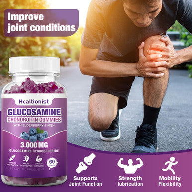 Healtionist 2 Packs 3000Mg Glucosamine Chondroitin Gummies With Msm & Elderberry - Extra Strength Joint Health Flexibility Antioxidant Immune Support Supplement Gummy For Adults Men & Women 120 Cts