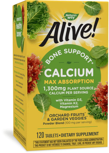 Nature'S Way Alive! Calcium Bone Support* Supplement, Vitamin D3, K2 & Magnesium, 120 Tablets