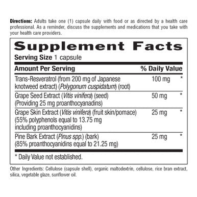 Country Life Resveratrol Plus Supports Cardiovascular Health 120 Vegan Capsules Certified Gluten Free Certified Vegan Non-Gmo Verified