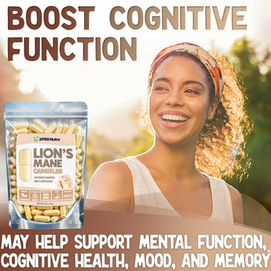 Xprs Nutra Organic Lions Mane Supplement Capsules - 180 Count (90 Day Supply) of Premium Lion's Mane Mushroom Capsules for Mental Clarity Cognition and Immunity Lions Mane Powder Capsules