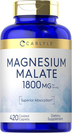 Carlyle Magnesium Malate 1800mg | 420 Coated Caplets | Vegetarian Non-GMO Gluten Supplement