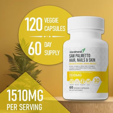 Hair, Nails & Skin Care With Saw Palmetto, Biotin, Amla, Vitamins A, C, E, Zinc, Copper, Black Seed Extract, Fo-Ti - 60 Non-Gmo, Gluten Free, Veggie Capsules For Men And Women
