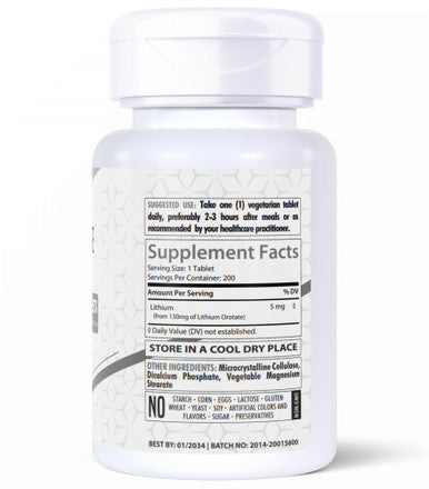 Healthfare Lithium Orotate 130Mg | 200 Tablets | Elemental Lithium | Bioavailable | Third Party Tested | Made In The Usa