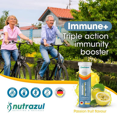 Nutrazul Immune+ Effervescent Tablets- Passion Fruit 20 s | 20 Days Supply | Gluten Free, Lactose Free, Sugar Free & Preservative Free | Maintains Immune Function