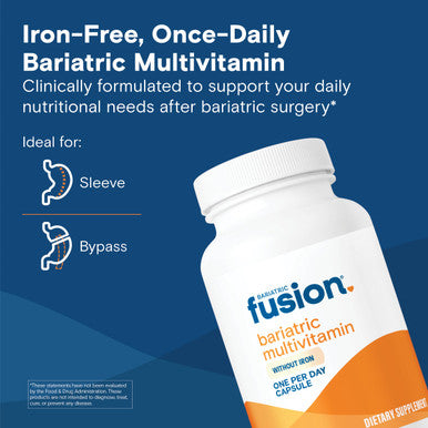 Bariatric Fusion Bariatric Multivitamin Without Iron 1 Per Day Post Surgery Patients Iron Free Vitamin for Gastric Bypass and Sleeve Gastrectomy Easy to Swallow 90 Capsules Three Month Supply