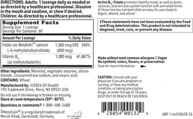Klaire Labs Active B12-Folate Lozenges - Vitamin B12 Supplement (Methylcobalamin) with Methyl Folate - Mood & Energy Support Methyl B-12 Lozenge - Tastes Great (60 Dissolvable Tablets)