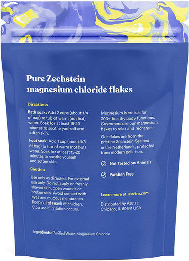 ASUTRA Magnesium Chloride Bath Flakes 4 lbs for Foot Body Soaks Relieve Muscle Cramps Fight Joint Pain Stress Anxiety Headache Relief Pure Zechstein Absorbs Faster Than Epsom Salts