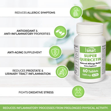 Supersmart Super Quercetin 1000 mg Per Serving Natural Allergy Relief Anti Inflammatory Antioxidant Supplement Support Healthy Cardiovascular System NonGMO Gluten Free 60 Tablets