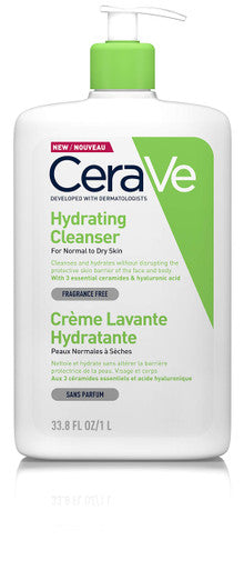Cerave Hydrating Cleanser For Normal To Dry Skin 1 Litre With Hyaluronic Acid And 3 Essential Ceramides & Am Facial Moisturising Lotion Spf50 With Ceramides & Vitamin E For Normal To Dry Skin 52Ml