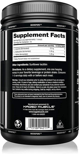 KAGED MUSCLE Fermented BCAA Powder Plant Based Non-GMO Supports Protein Synthesis Vegan Friendly Branched Chain Amino Acids Aminos BCAAs Unflavored 72 Servings 14.1 Ounce