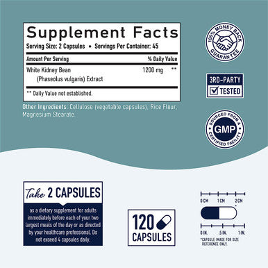 White Kidney Bean Carb Blocker (90 Caps, 45-Day Supply) 100% White Kidney Bean Extract Carb Blocker Supplements for Weight Loss, Keto & Appetite Control* - Vegetarian, Gluten-Free, 3rd-Party Tested