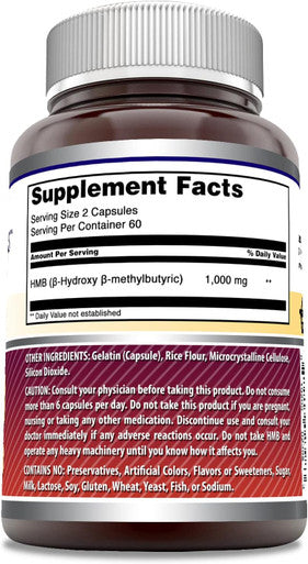 Amazing Nutrition Formulas HMB Supplement | 1000 Mg Per Serving | 120 Capsules | Non-GMO | Gluten | Made in USA
