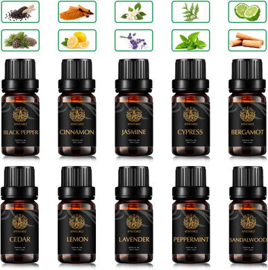 Aromatherapy Black Pepper Essential Oil Set for Diffuser, 100% Pure Cedar Essential Oil Kit for Humidifier, 10x10ml Therapeutic Grade Essential Oils Set - Cinnamon, Cypress, Jasmine, Sandalwood Oils