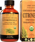 Organic Citronella Essential Oil (4 oz) USDA Certified by Mary Tylor Naturals (100% Pure and Natural) Therapeutic Grade Ideal for Aromatherapy, Relaxation, DIY Skin Care and More