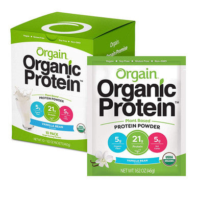 Orgain Organic Plant Based Protein Powder Travel Pack Vanilla Bean Vegan Low Net Carbs Organic Plant Based Protein Powder Travel Pack Creamy Chocolate Fudge Vegan Low Net Carbs 10 Count